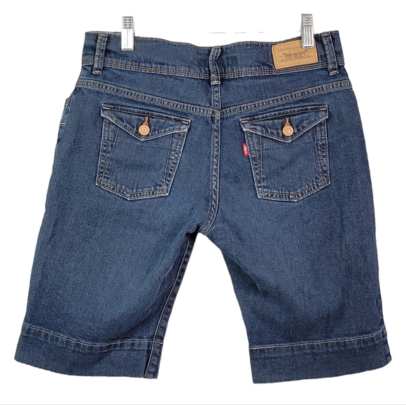 Levi's 515 Vintage Y2K Red Tab Mid Length Dark Wash Denim Jean Shorts Women's 6 - Picture 9 of 15